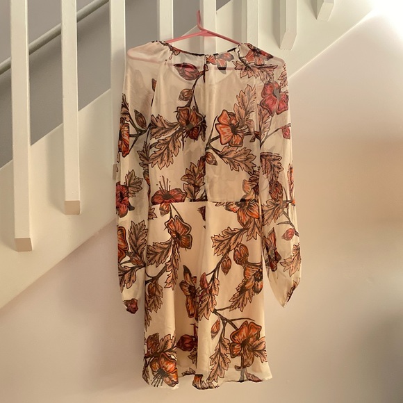 For Love & Lemons Sierra Mini Dress Sheer Vintage Pink Floral Long Sleeve Large - Picture 6 of 7